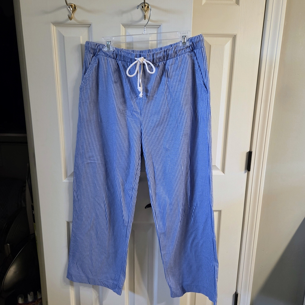 J. Crew Blue & White Pinstripe Drawstring Wide Leg Pants